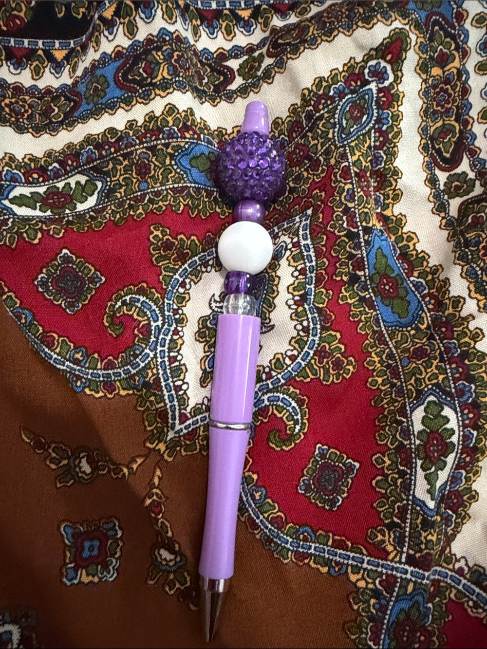 Decorative Purple Beaded Ballpoint Pen - Elegant Home Office Accessory